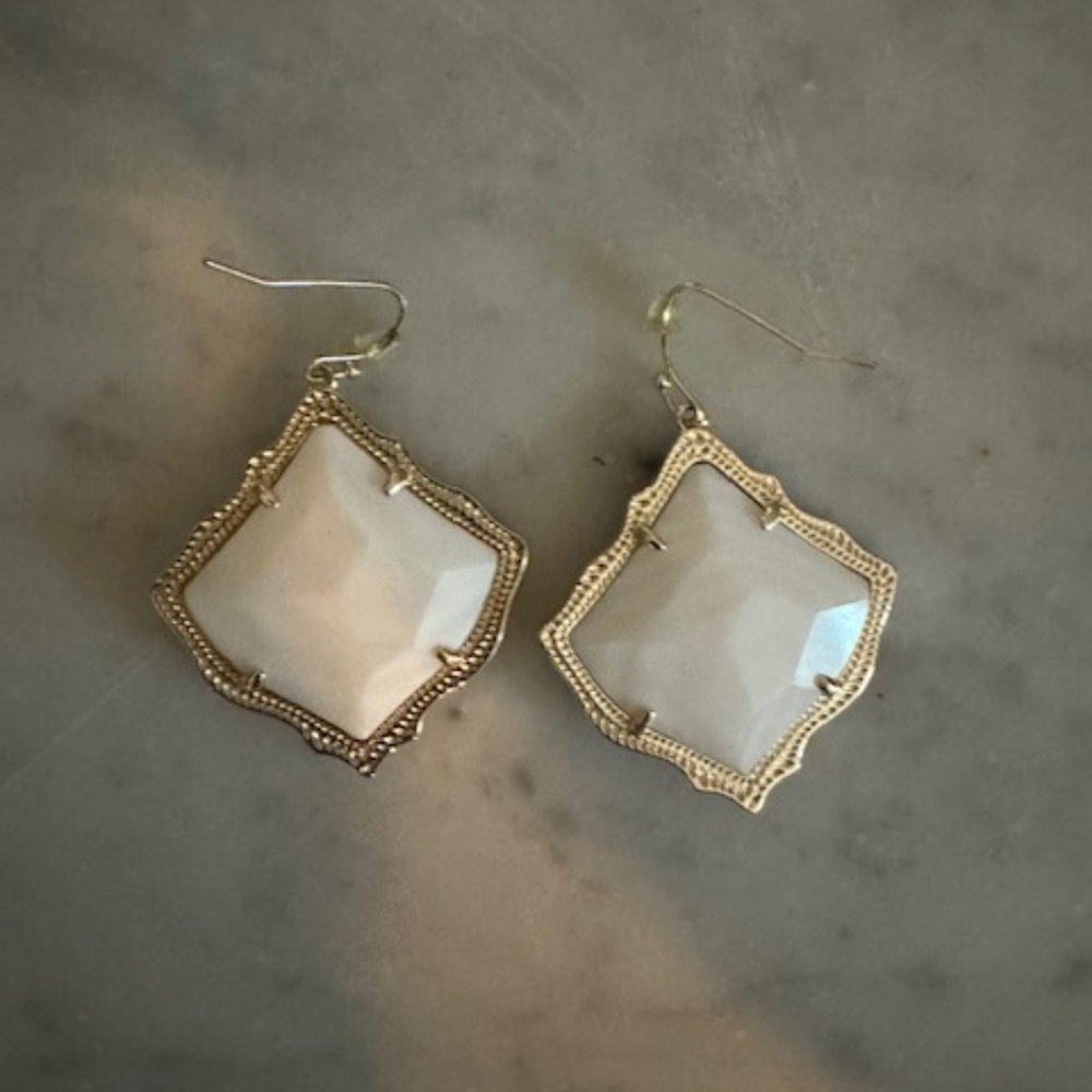 Kirsten Drop Earrings in Gold - White Stone